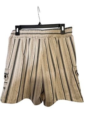 Women’s Striped Drawstring Casual Shorts - Cream & Black Size Small